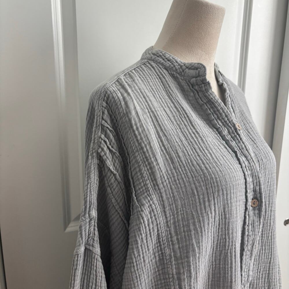 Talulah Gray Gauze Cotton Tunic Shirt Small Oversized Boho Lagenlook Henly Top - Picture 6 of 11